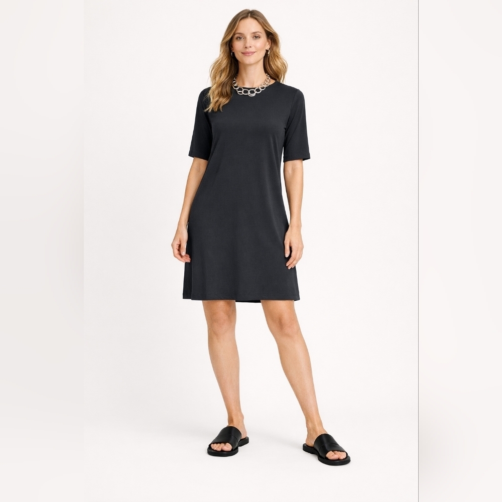 Eileen Fisher Women's Dress Black Short Sleeve Organic Cotton Size XXSTTP